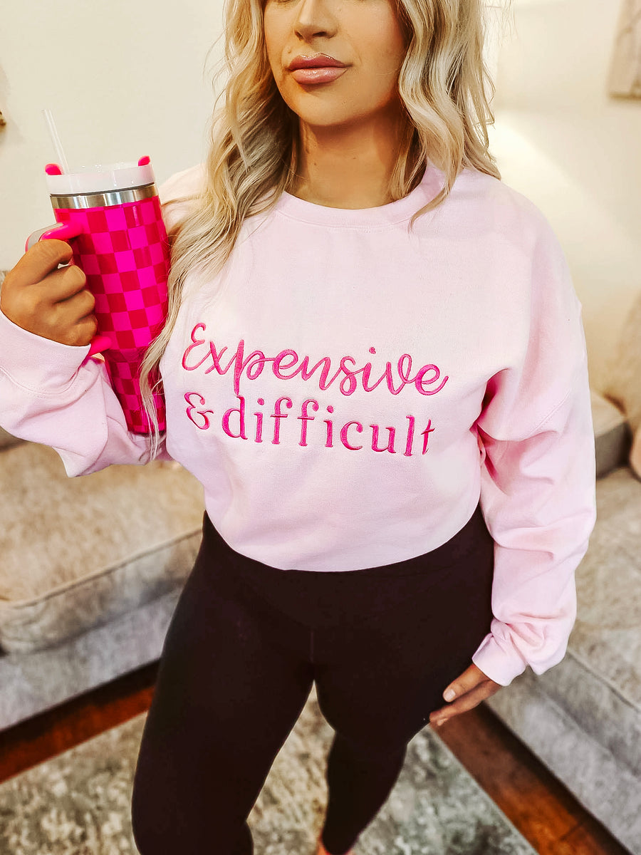Expensive And Difficult Baby Pink Embroidered Sweatshirt