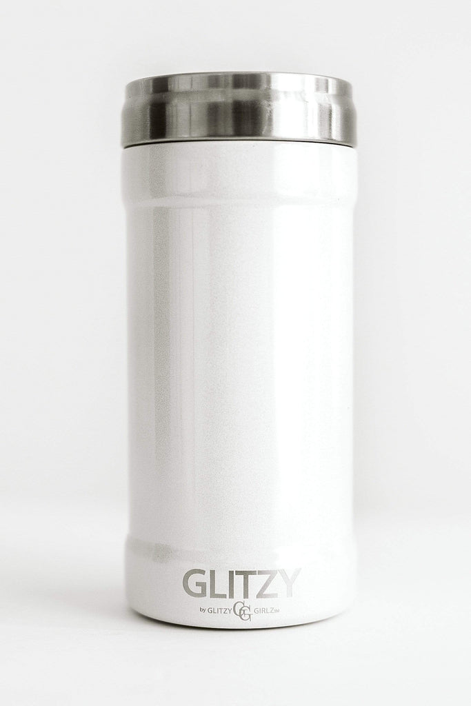Glitzy Girlz Boutique 12 Oz. Glitzy Skinny Can Cooler White Glitter
