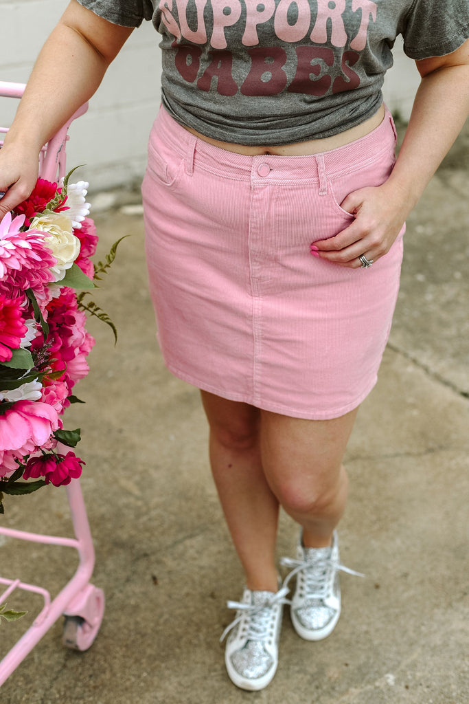 Glitzy Girlz Boutique Caitlyn Pearl Blush Corduroy Mini Skirt