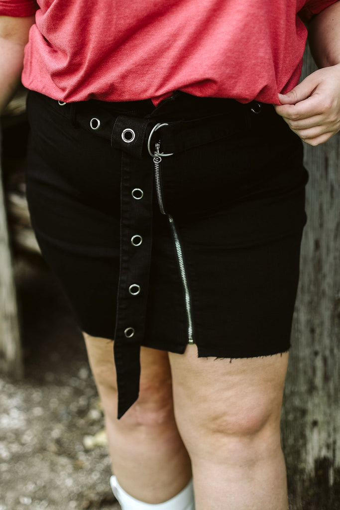 Glitzy Girlz Boutique Chantel Black Paperbag Skirt with Belt