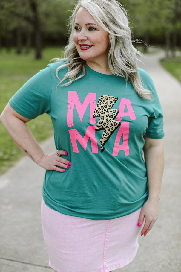 Glitzy Girlz Boutique Double Mama Leopard Teal Graphic Tee
