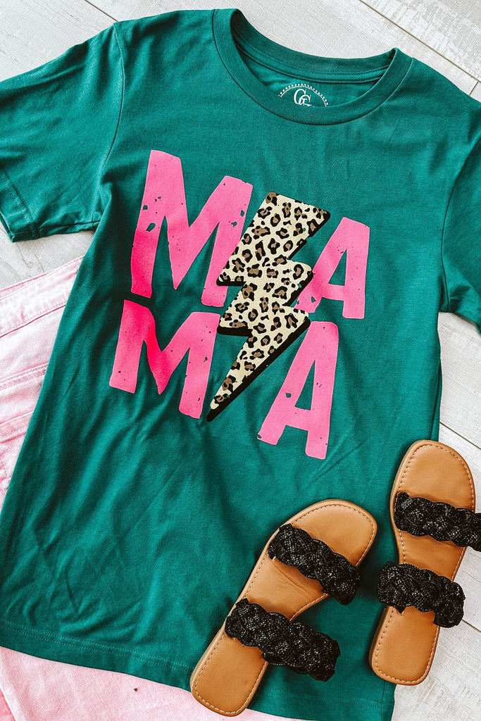 Glitzy Girlz Boutique Double Mama Leopard Teal Graphic Tee