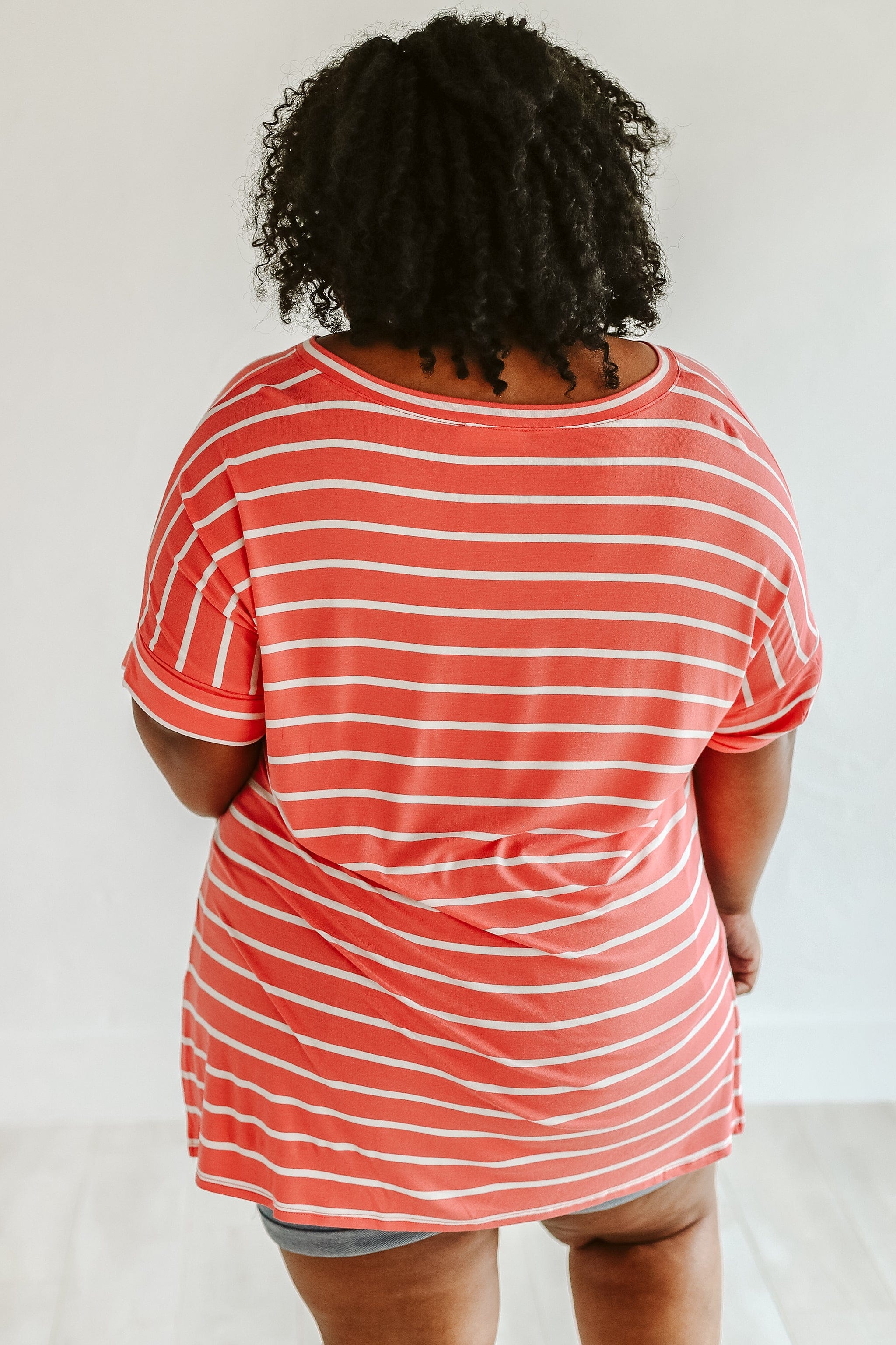 Good Times Roll Deep Coral/Ivory Striped Top