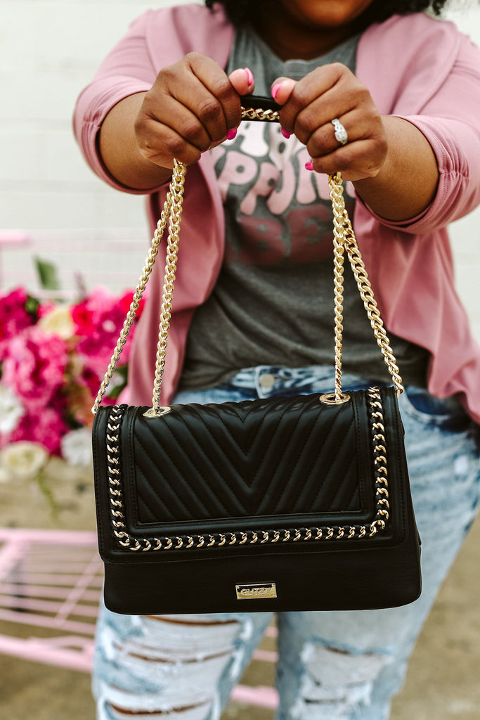 Glitzy Girlz Boutique Handbags ONE SIZE / Black Karma Black & Gold Accent Crossbody Purse