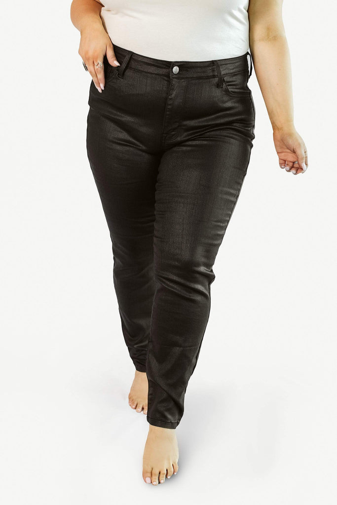 Glitzy Girlz Boutique jeans 14 / BLACK Kieran | Black Coated Skinny Jean 14-26