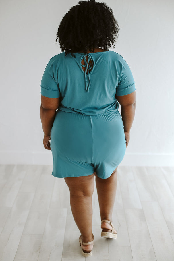 Glitzy Girlz Boutique One Of A Kind Dusty Teal Romper
