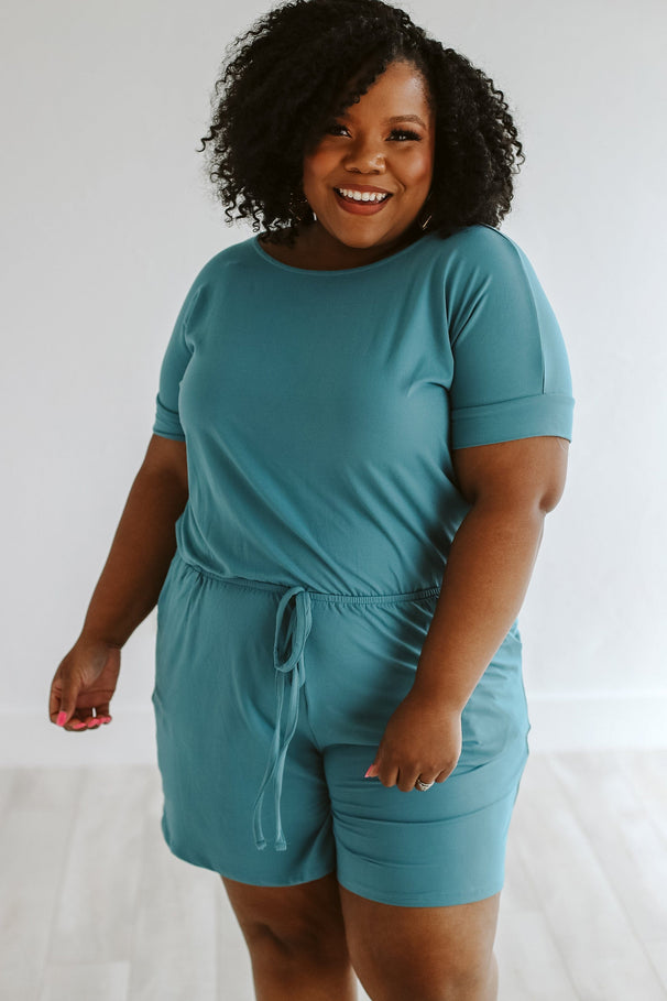 Glitzy Girlz Boutique One Of A Kind Dusty Teal Romper