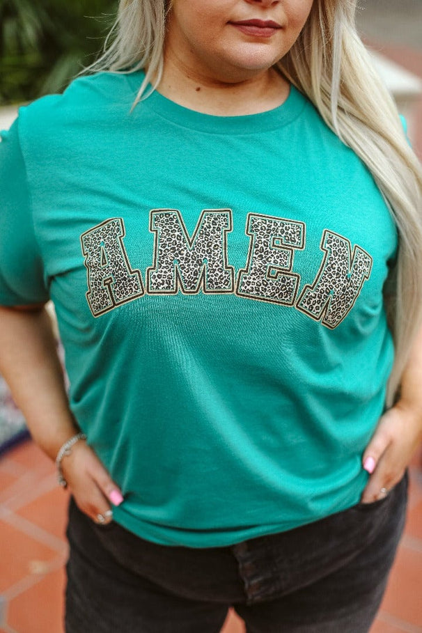 PHP Amen Teal Leopard Graphic Tee